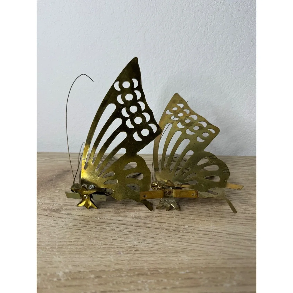 Vintage‎ Brass Butterfly Wall Hanging Decor Set of 2 Mid Century Modern 3D Gold
